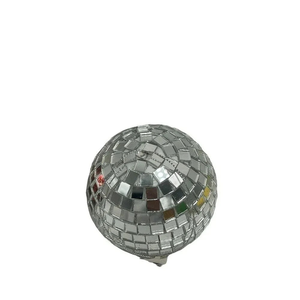 2 Hanging Silver Disco Ball Mirror and Plaid Ball Christmas Tree Ornament